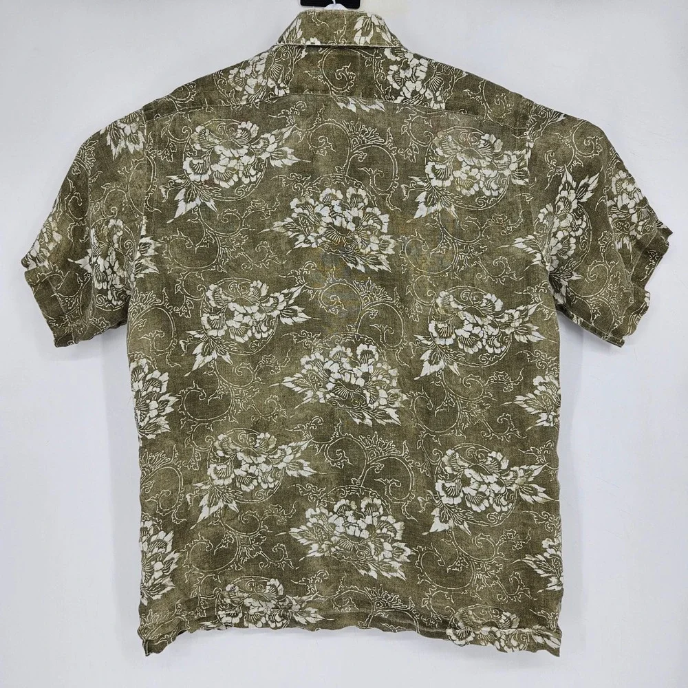 Vintage Polo Ralph Lauren Shirt Mens Large Lance Button Up Linen Hawaiian